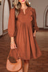 Bracelet Sleeve Split Neck Scallop Detail Pleated Corduroy Mini Dress